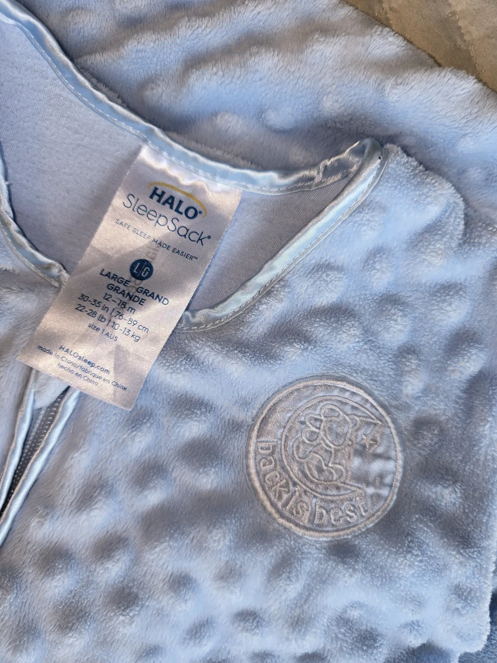Halo Light Blue Minky Sleeveless Zip Sleep Sack